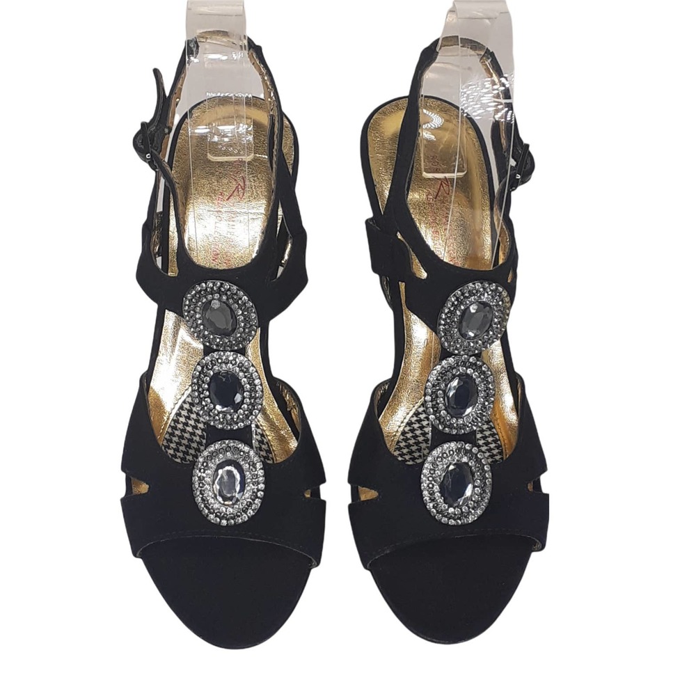 Ros Hommerson Party Event Beaded Costume Heels Pumps Black Rhinestone 8.5N